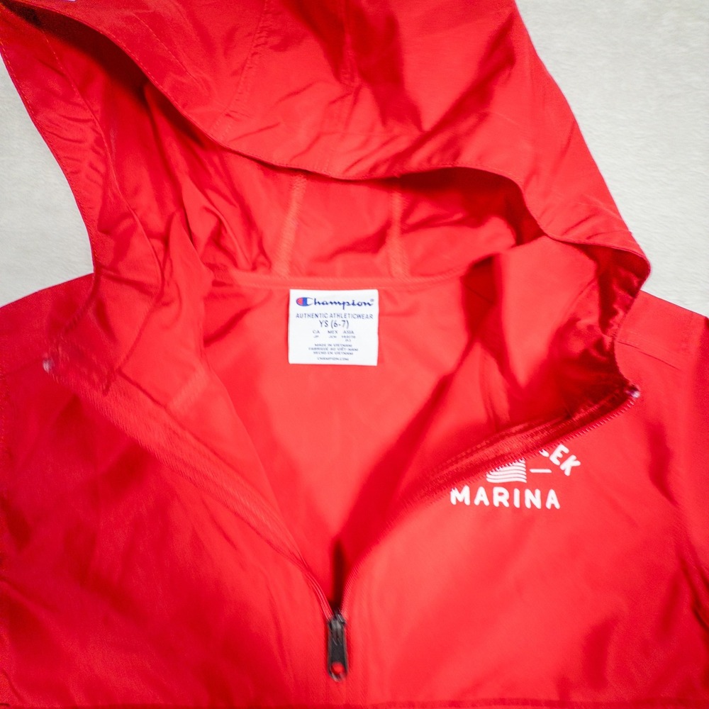 Kids Red Champion Long Creek Marina Hooded Windbreaker Jacket Size S - Picture 7 of 8